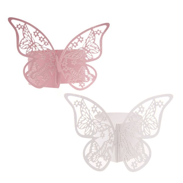 50 st Butterfly Servett Ring Pappershållare Bord Fest Bröllop Fa Pink