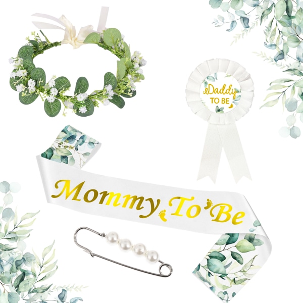 4st/ Set Baby Shower Mommy to Be Sash Daddy to Be Badge Pin Flo Army green one