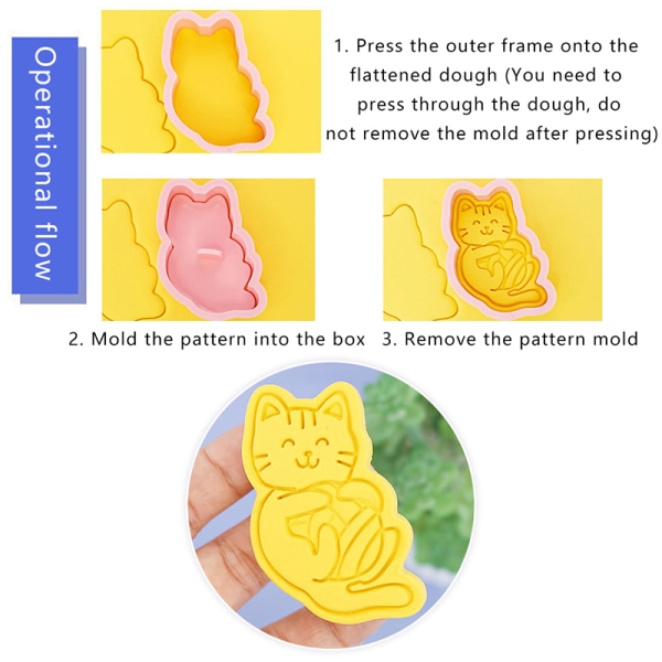8st Katt Djur Cookie ters Mould Plast 3D Tecknad Pressbar