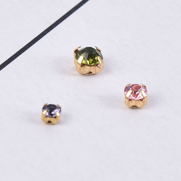 100 st färgglada glaskristall guldklo 3/4/5 mm sy på rhinest 3mm