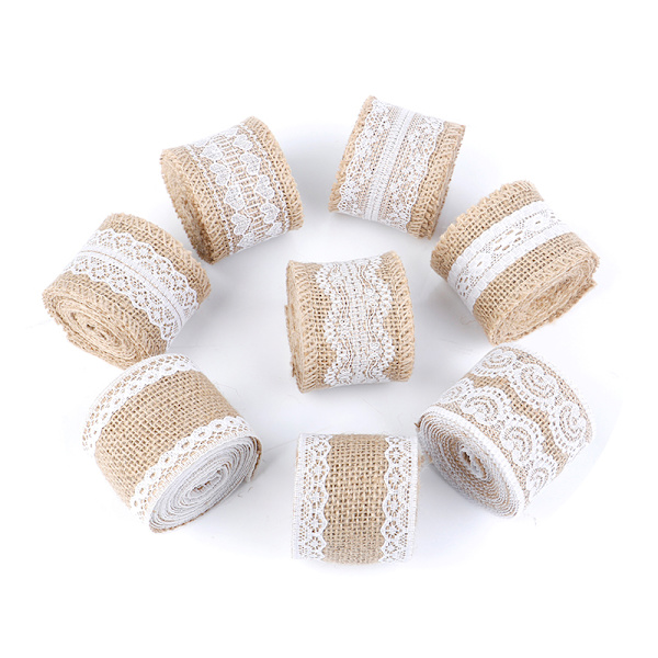 2Meter/Rull Jute Burlap Hessian Lace Band Vit Spetskant Kant 3#