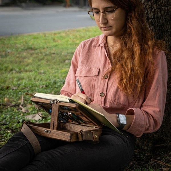 Writers Messenger Wood Box A5 trä retro trend axelväska H