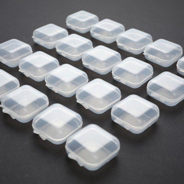 20st små klara plastpärlor förvaringsbehållare Låda gångjärn L Transparent