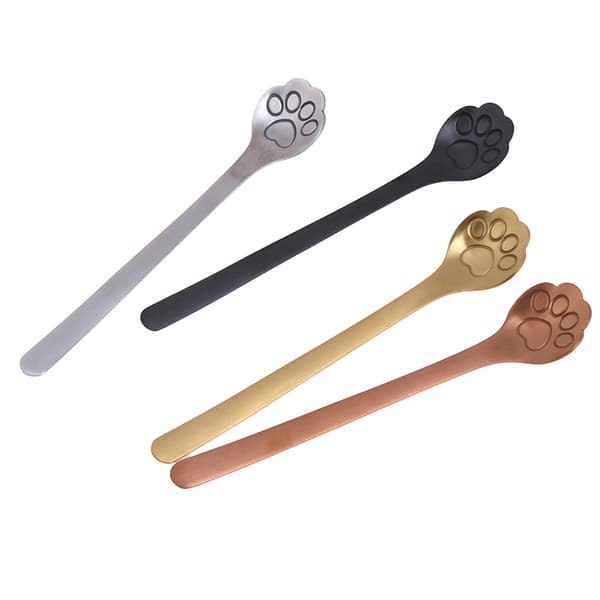 1st rostfritt stål Kaffe Dessertsked Cat Paw Claw Spoon Sti Silver