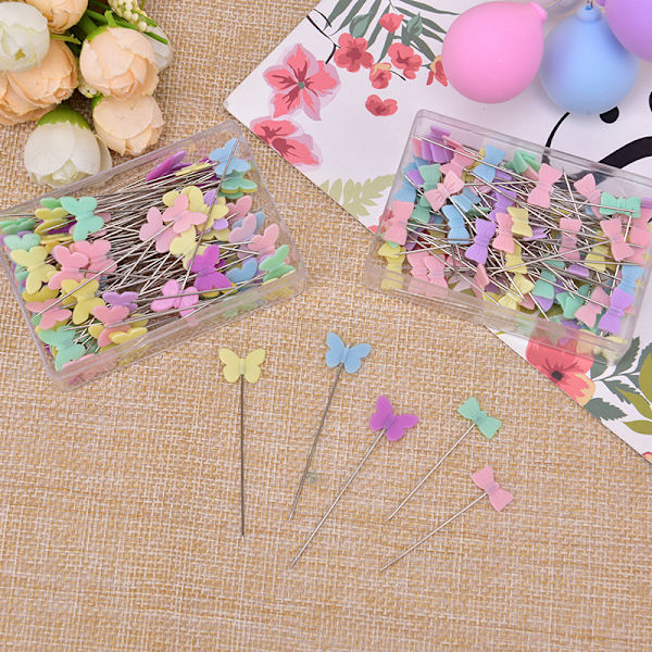 100 st/lot Sytillbehör Patchwork-nål med box DIY-knapp Tie