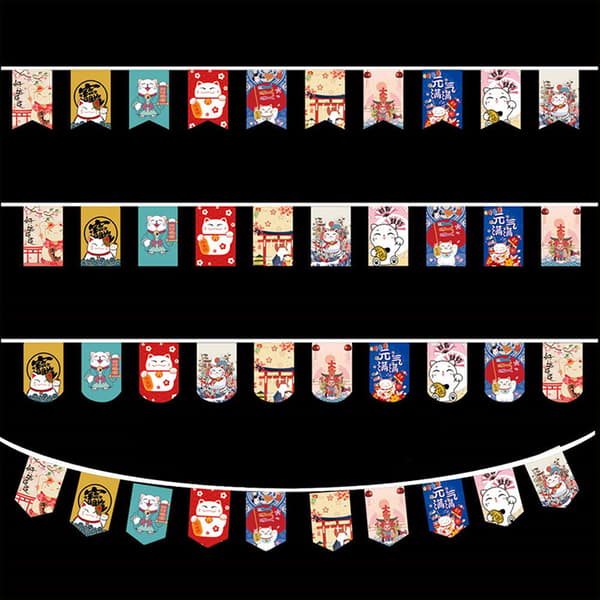 Stil Lucky Cat Hanging String Flag Sushi Restaurant Bunting B F