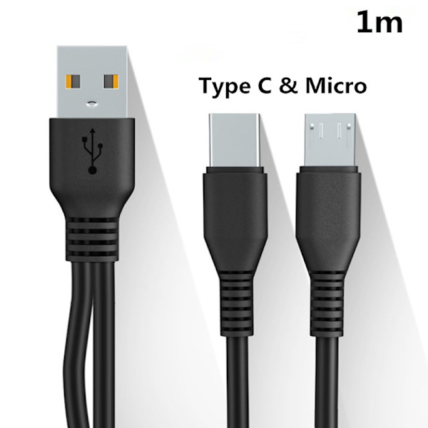 2 i 1 Typ C Micro USB -kabel Mobiltelefon Snabbladdare Kabel M A2