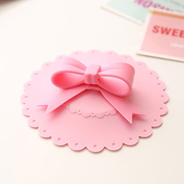 Bowknot Bow Silicon Anti-damm Mugg Cap Cup Glaslock Läcksäker C Pink