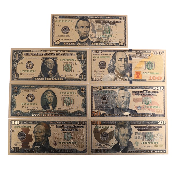 7 st/ set minnesmärke guldfolie usa dollar papperspengar bankno