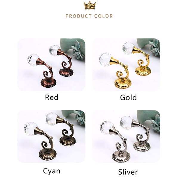 2st Metall Kristallglas Gardin Holdback Vägg Tie Back Hängare Gold