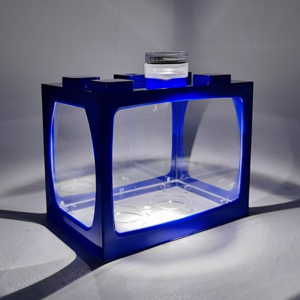 Desktop Aquarium Fish Tank med lätt batterityp Liten tank A Blue