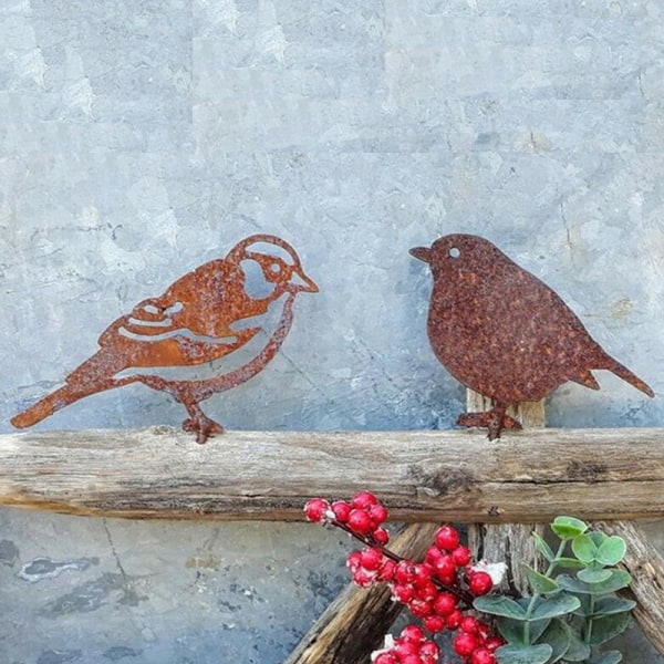 Rostig metall fågel silhuetter trädgård staket dekor hackspett Robi A1