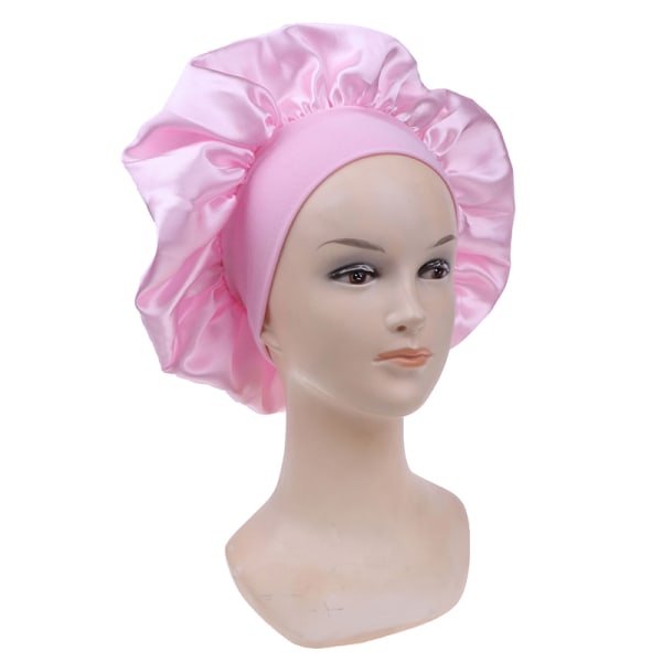 58 cm Enfärgad kvinnor satin huv Cap Nattsömn Hatt Justera Pink