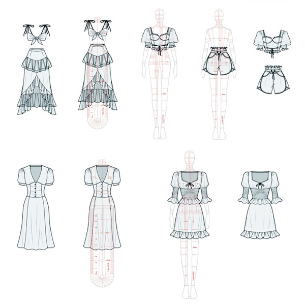 Kvinnor Mode Ritning Linjal Figur Mall för Illustration Sk A