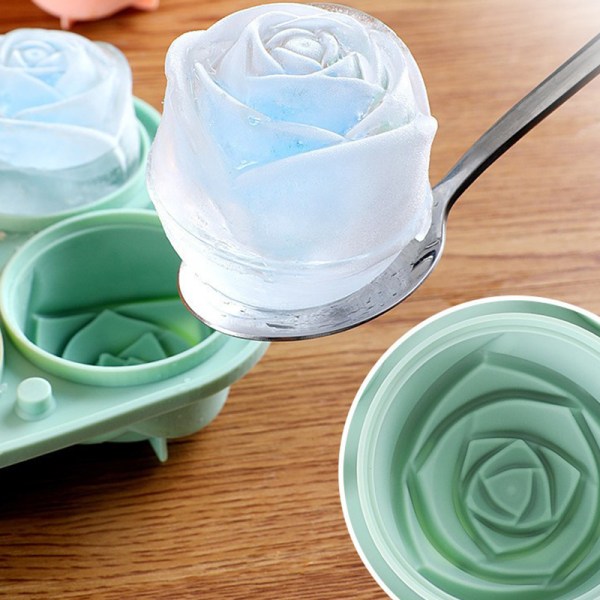 4 Hål 3D Rose Flower Ice Cube Maker Mould Form Green