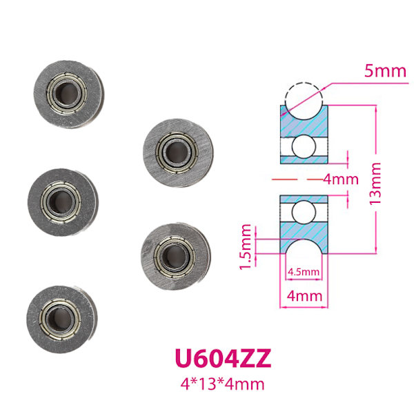 5st V U Spår Rullhjul Kullager Broderi hine Drag U604ZZ 4*13*4mm