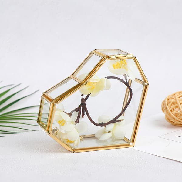 Hjärtform Geometrisk glas smyckeskrin Bröllopsring Box Ring