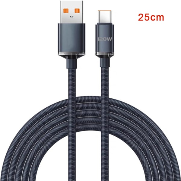120W USB Typ C-kabel 6A Snabbladdning Typ C-kablar Snabbladdning Black 25CM