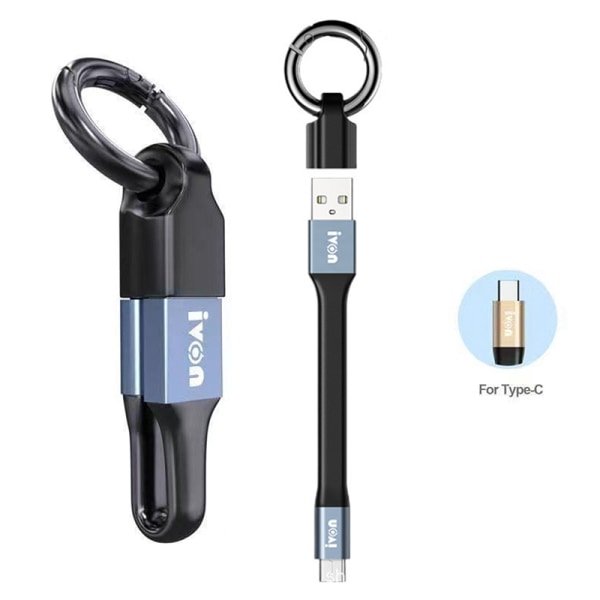 Mininyckelring Bärbar USB -datakabel Micro USB C Typ C Kort Blue iPhone