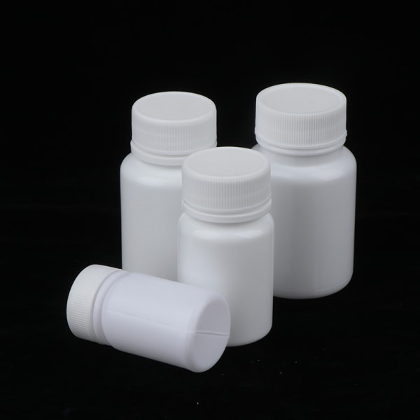 5 st tomma plastflaskor med fast pulver medicin piller C 06