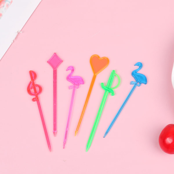 50st Fruktpinne Plastgaffel Bakverksgaffel Återanvändbar frukt Desse Multicolor Flamingo