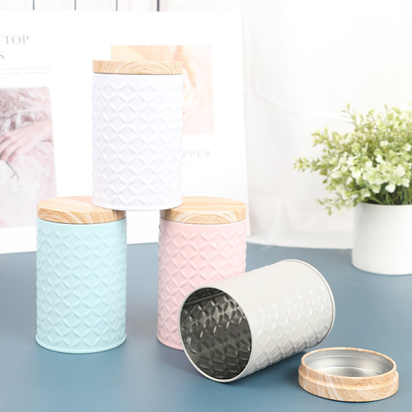 Träkorn Plåtlåda Metall Förvaringslåda Organizer Kaffe Te Light gray