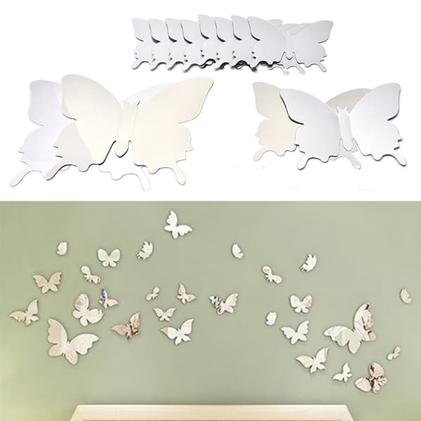 Hot Rea Silver Mirror Väggkonst Väggdekaler Dekal 3D Butterfl