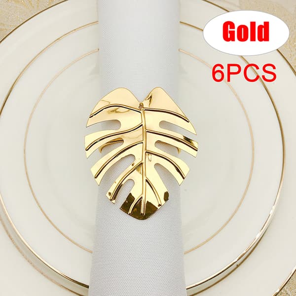 6ST Blad Servettring Hållare Spänne Bröllopsfest Middag Tab Gold 6 PCS