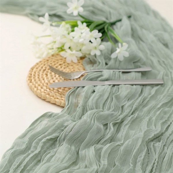 Semi-Sheer Gauze Bordslöpare Sage Cheesecloth Dukning Di Green