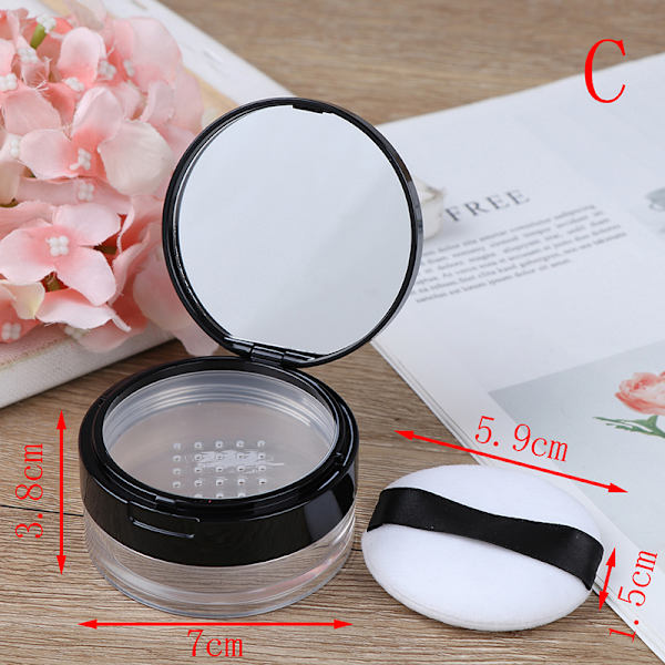 7 Stil Tom kosmetisk Sifter Lös Burk Container Puff Box Mirr B