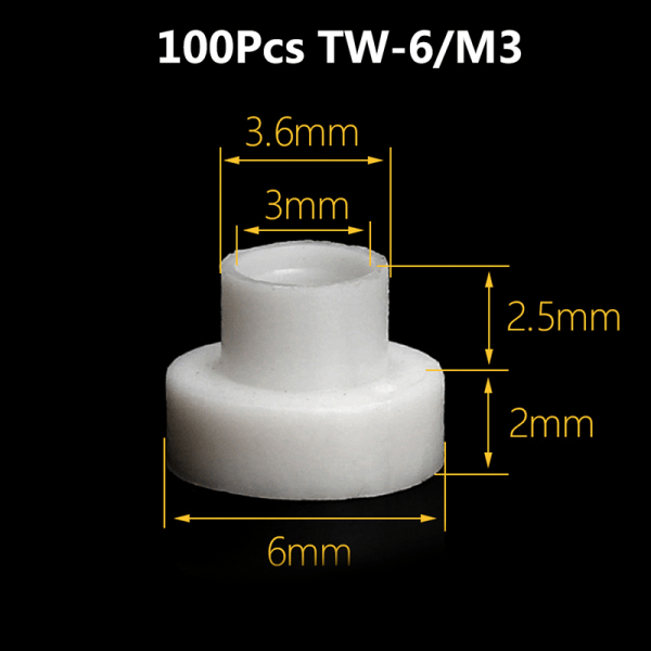 5/10/20/50/100st M3 M4 M5 M6 M8 M10 M12 M14 M16 Skruv Nylon Tr White 100Pcs TW-6/M3