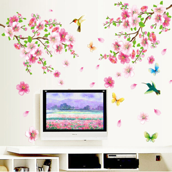 Vacker blomma persikablomning fåglar konst PVC väggdekaler Remo 60*90cm