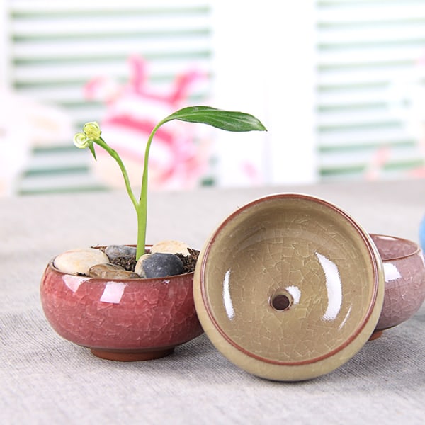 e Ice-Crack Glaze Flower Ceramics Succulent er Mini Pot Home D Beige