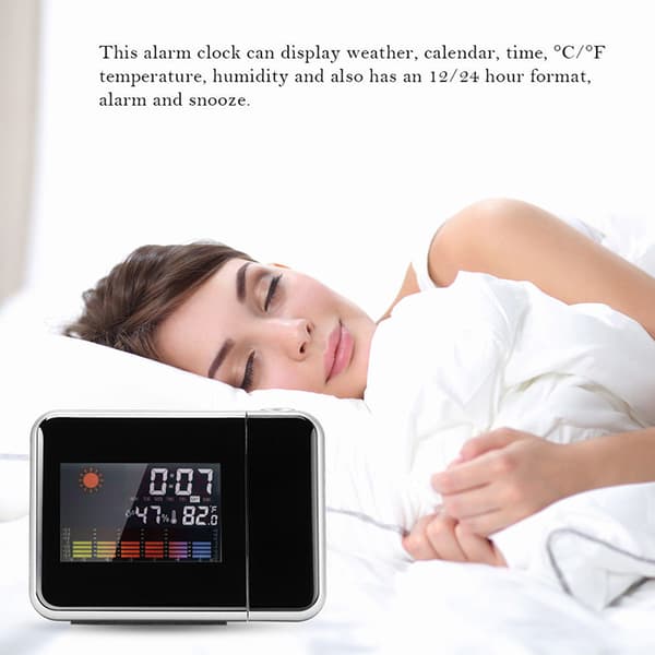 LCD Digital LED-projektor Projektionsväderstationskalender S Black
