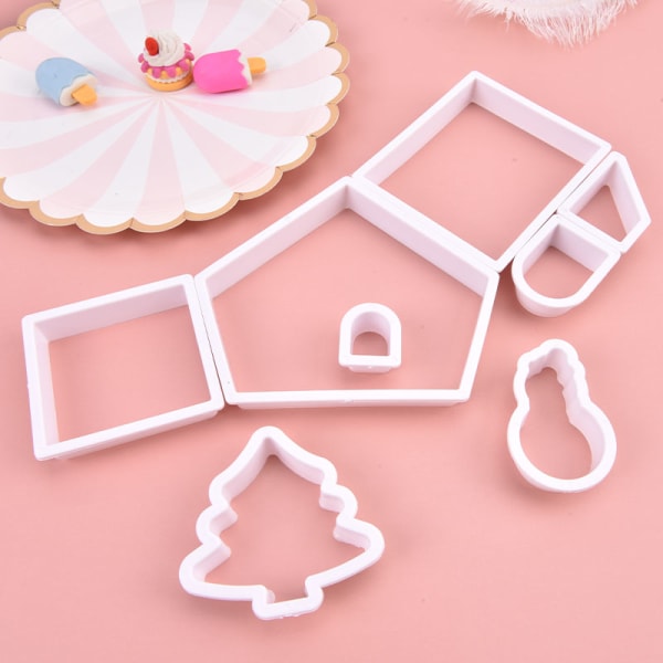 8st DIY Plast Cookie ter Set 3D Christmas Pepparkakshus