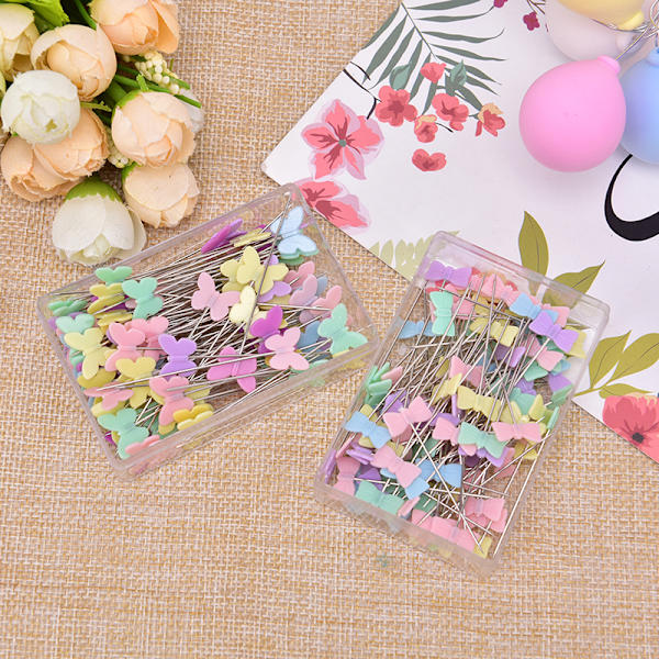 100 st/lot Sytillbehör Patchwork-nål med box DIY-knapp Tie