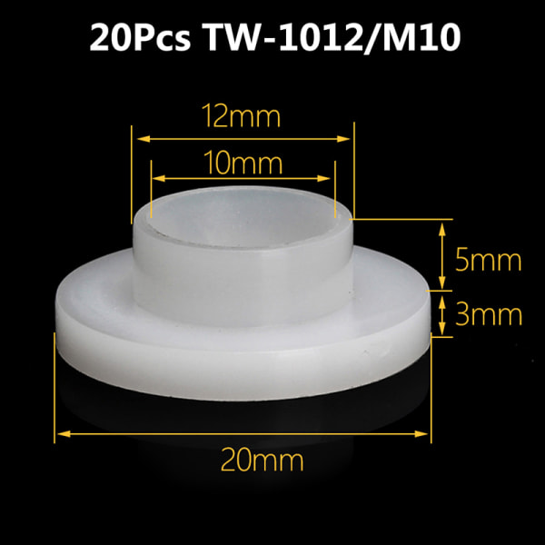 5/10/20/50/100st M3 M4 M5 M6 M8 M10 M12 M14 M16 Skruv Nylon Tr White 20Pcs TW-1012/M10