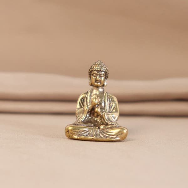 Mini Solid Copper Sakyamuni Buddha Staty Ornament Miniature Fi