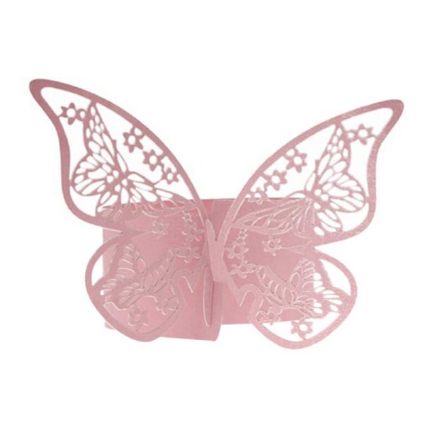 50 st Butterfly Servett Ring Pappershållare Bord Fest Bröllop Fa Pink