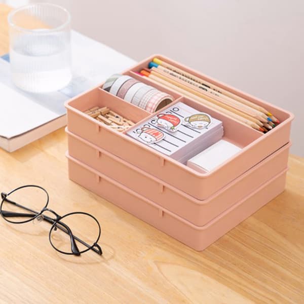 Skrivbordslåda Organizer Stapelbar multi-cell Desktop Storage Divi Pink