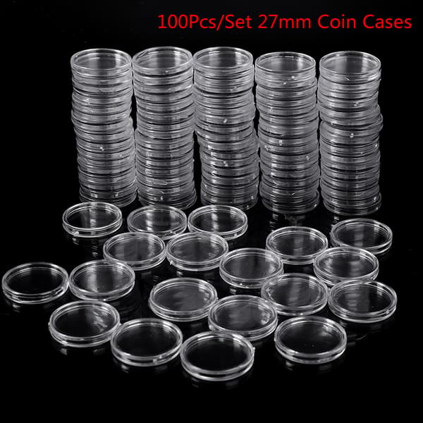 100st 27mm Mynthållare Case Display Box Rund