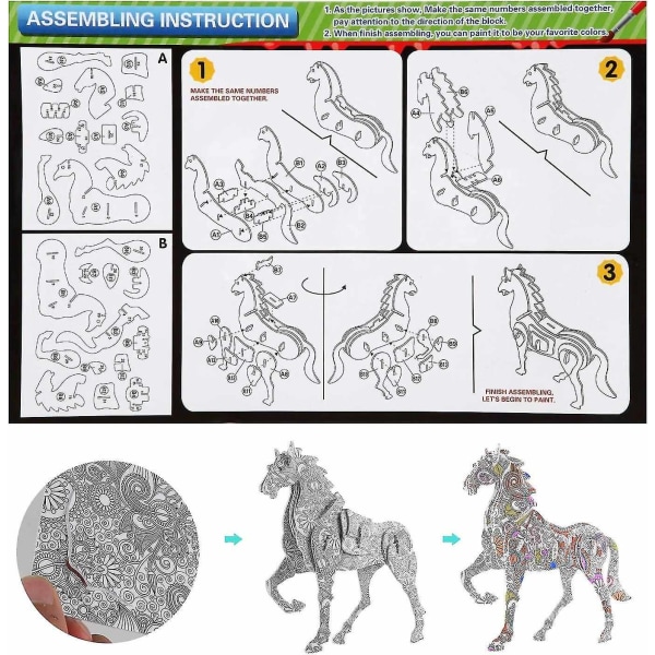 Puzzle 3D 4-pakkauksessa, rakenna ja piirrä