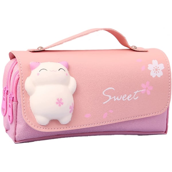 Sød blyantsetui med squishy kat kawaii blyantpung søde skoleartikler pennepose blyantsetui blyantæske blyantpung med blødt kawaii kittie legetøj (P