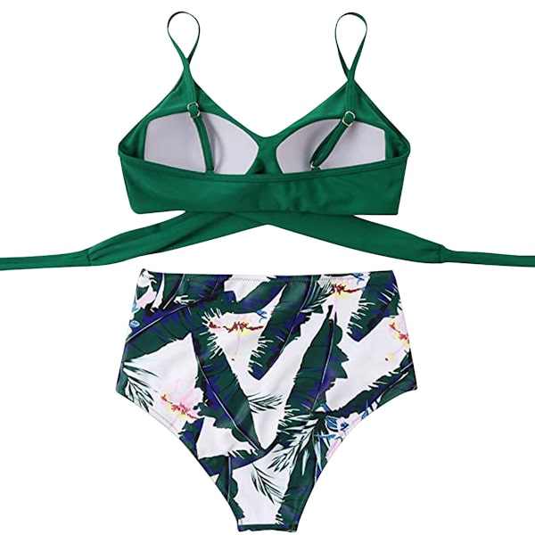 Naisten Wrap-Bikinisetti Push Up Korkeavyötäröinen Kaksiosainen Uimapuku Halkaistu Käärmeennahka Print Uimapuku Uimiseen Vesiurheiluun (vihreät lehdet) S