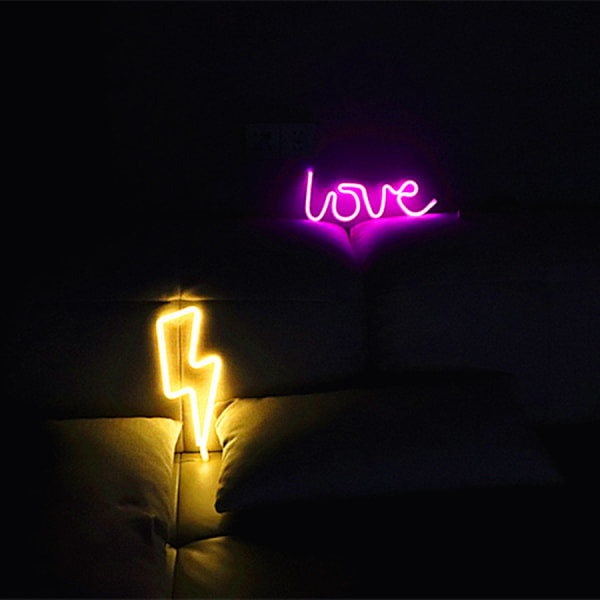 Neon skylt blixt Neonljus skylt för väggdekor, USB eller batteridriven rosa LED blixt Neon skyltar（Varm vit）