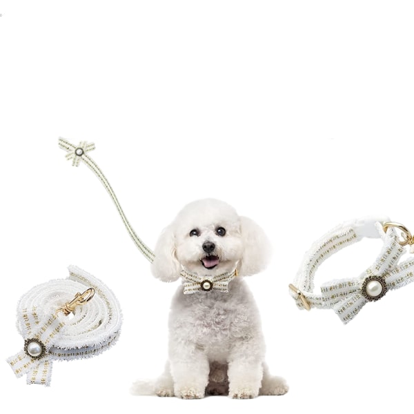 Puppy - Pearl Trim and Dog Collar Leash Set Hundtillbehör för små hundar och katter, snygga och snygga(L)