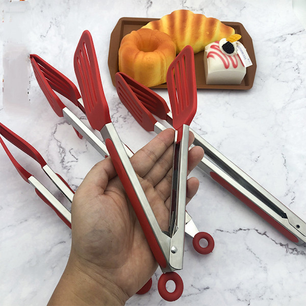 Kökstång (9 tum), Non Stick Rostfritt Stål Tång Med Silikon Spets för Matlagning BBQ Bakning(Röd)