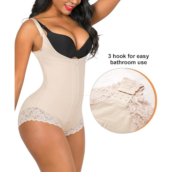Shapewear för kvinnor Tummy Control Fajas Colombianas Body Shaper Zipper Open Bust Bodysuit 3XL Beige