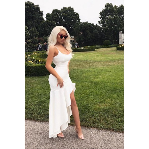 AVEKI Dame Sommer Kryds U Hals Kjole Bohemian Flydende Lang Maxi Kjoler, Hvid, M