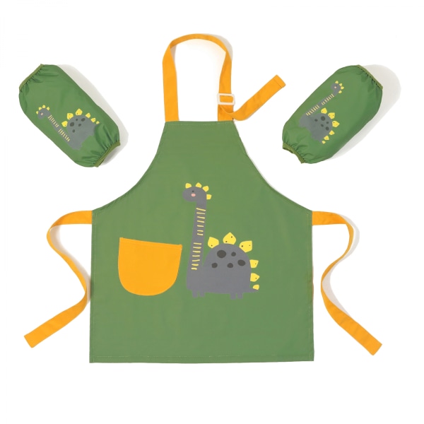 Köksförkläde för barn - Söt kökskonst Trädgårdsförkläde med fickor och justerbara remmar - Dinosaurie L (9-12 år gammal)